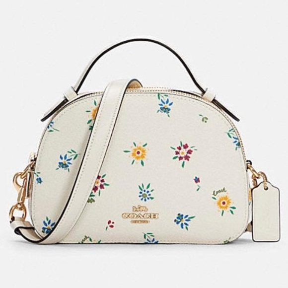 Coach Serena Satchel White Leather with Floral Design Crossbody‎